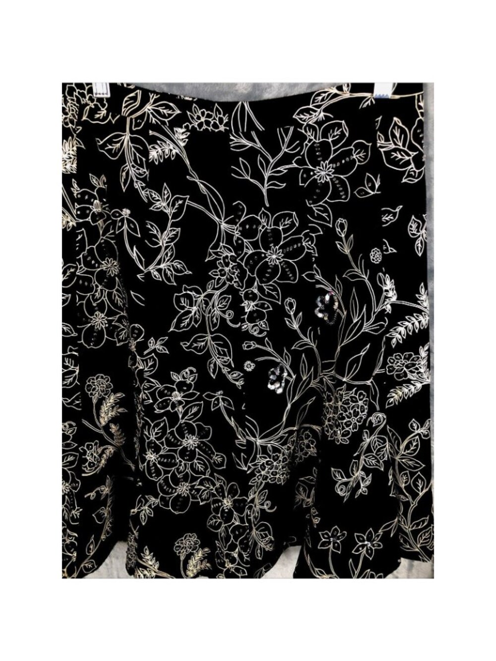 Ann Taylor Loft Skirt 4 Women’s Black Flare Floral Sequined Black Tan - Picture 3 of 16